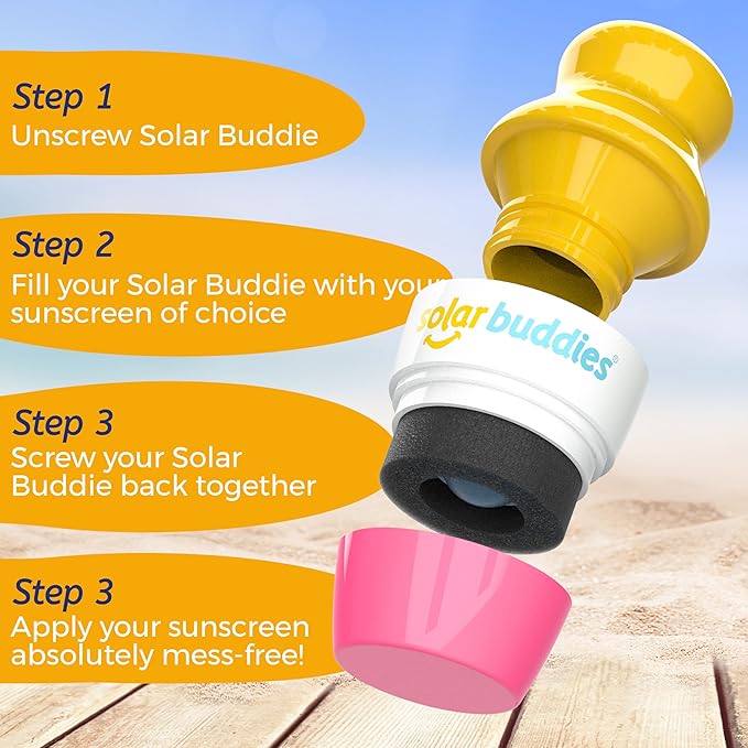 Solar Buddies Sunscreen Applicator - Pink Pack of 4 - BPA-Free Refillable Roll on Sponge Sunscreen, Suncream & Lotion Applicator For Kids, Adults & Families - Holds 3.4fl oz, Perfect Size for Travel