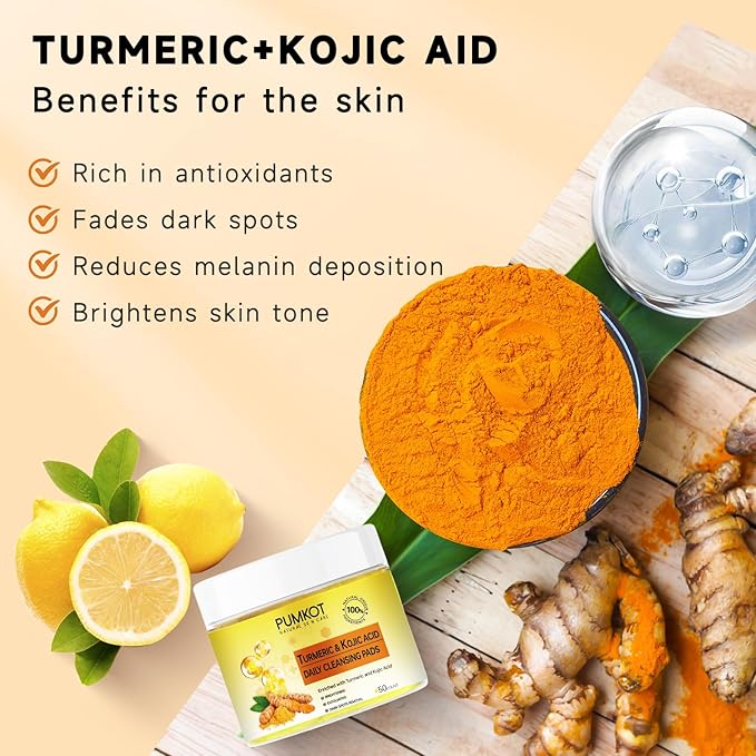 Turmeric Kojic Acid Cleansing Pads, Turmeric Face Scrub Pads Enriched with Kojic Acid, 50PCS