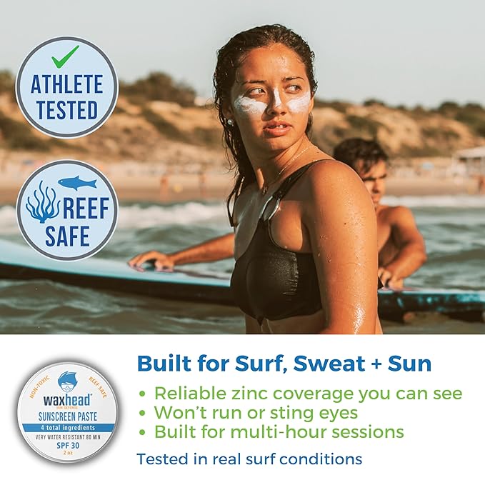 Waxhead Zinc Oxide SPF 30 Face & Nose - Mineral Sunscreen, Reef Safe Sunscreen Travel Size, Biodegradable Coral Friendly Paste, Kids Adult Sensitive Skin, Water Resistant 80 Min, 2oz