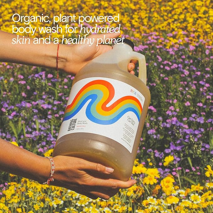 Bathing Culture, Organic Mind + Body Wash, Natural, Biodegradable, Sustainable, Vegan Personal Care, All Natural Organic Body Wash for Women and Men, 1 Gallon, Meadow Vision Scent, Holiday Gift Idea