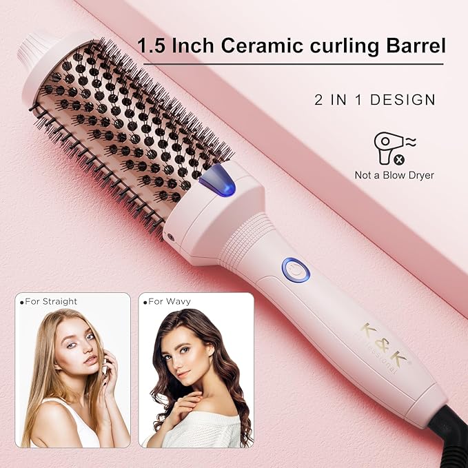 K&K Thermal Brush Curling Iron 1.77 Inch Ceramic Tourmaline Ionic Hair Styler for Loose & Voluminous Curls, Dual Voltage for Long Hair