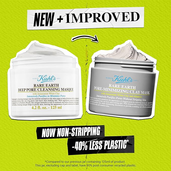 Kiehl's Rare Earth Pore Minimizer Face Mask, with Bentonite and Amazonian White Clay and Allantoin, Oil Absorbing Facemask for Normal to Oily Skin - 4.2 fl oz