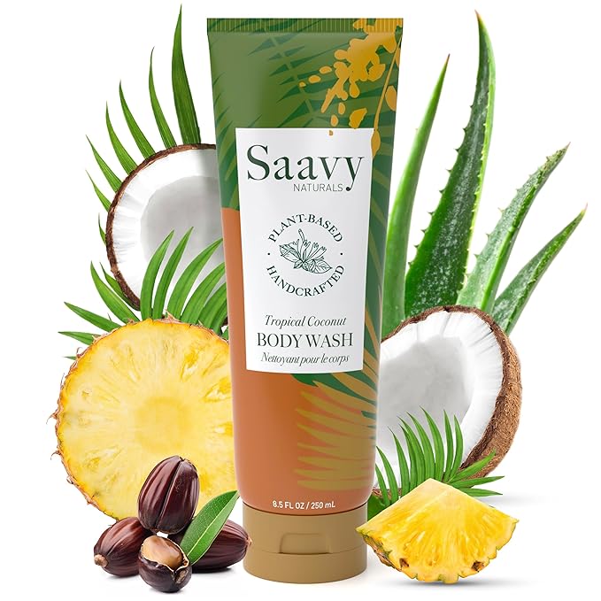 Saavy Naturals Body Cream Tropical Coconut Plant-Based Ingredients| Made In USA | Absorbent Shea Butter Vegan Formula, Thick and Creamy Body Moisturizer, Body Lotion for Dry Skin- 8.5 Fl Oz
