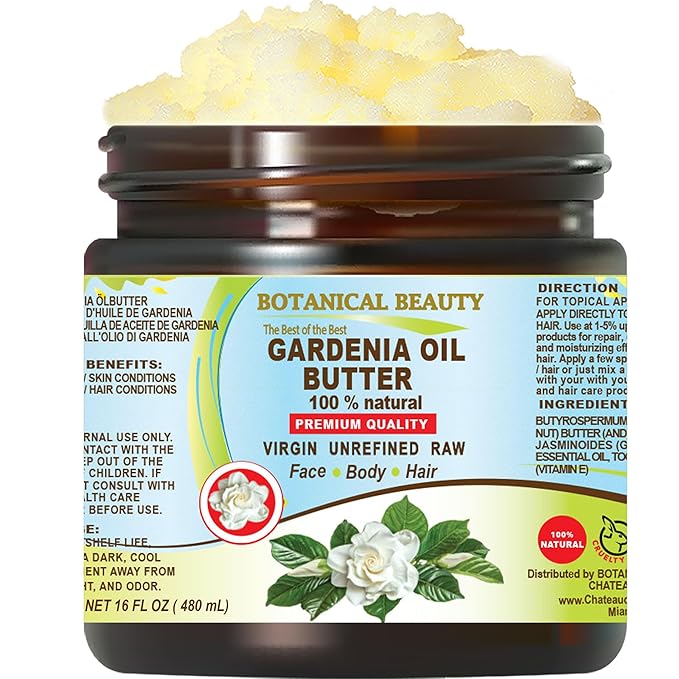 Botanical Beauty GARDENIA OIL BUTTER 100% Natural Gardenia Essential Oil in Shea Nut Butter for FACE, SKIN, BODY, HAIR, NAILS. Beauty Skin Moisturizer Oil Butter. (16 Fl Oz)