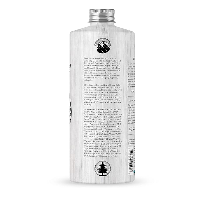 Alpine Provisions Cedar & Sandalwood Organic Conditioner - Natural, Moisturizing, & Strengthening w/Essential Oils, Sunflower oil & Aloe Vera, Vegan, Sulfate - Plant-Based Hair Care - 16.9 FL Oz