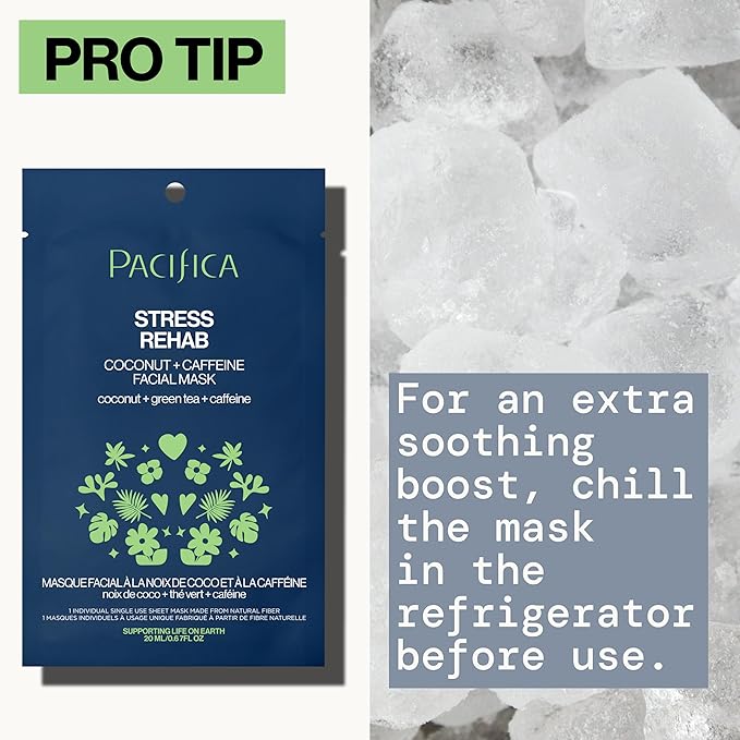 Pacifica Beauty Skin Rehab Coconut and Caffeine Facial Mask, Skincare, Green Tea, Puffiness, Face Mask, Sheet Mask, Face Care, All Skin Types, Vegan (6 Sheets)