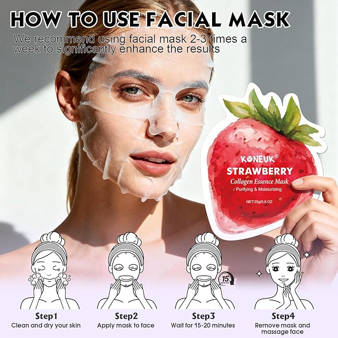 72 Pack Fruit Shaped Sheet Face Mask, Stocking Stuffers for Women, Collagen Hydrating Face Masks Skincare for All Skin Types, Bulk Christmas Gifts and Spa Party Gifts(9 Types x 8 Pcs)