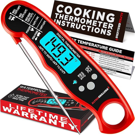 Alpha Grillers Meat Thermometer Digital - Instant Read Food Thermometer for Cooking and Grilling Stocking Stuffers for Men Gifts for Men