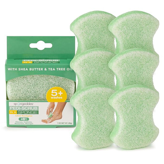 Spongeables Pedi Scrub Foot Exfoliating 5+ Wash Sponge, Citron Eucalyptus, 6 Count