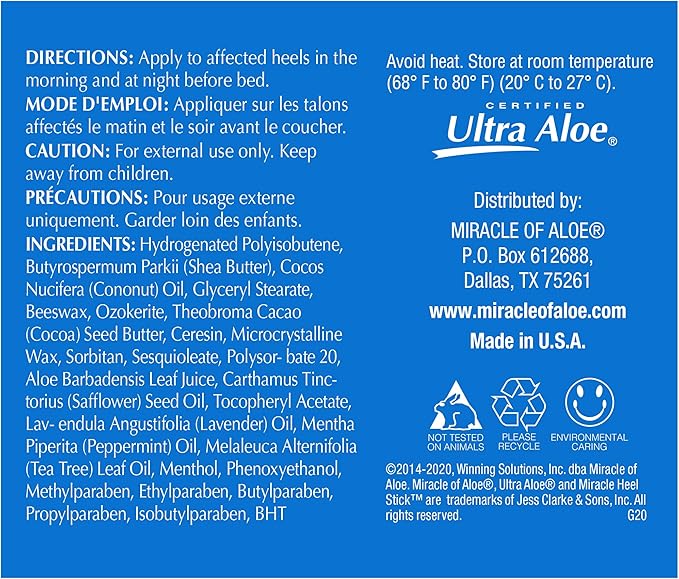 Heel Balm for Dry Cracked Feet - Miracle Heel Stick for Cracked Heel Repair - Heel Balm Stick for Cracked Heel Treatment - Formulated with Pure Aloe Vera, Tea Tree Oil, Shea & Cocoa Butters | 2.5 oz