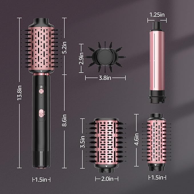 SKIMI 110,000 RPM Brushless Motor Hair Dryer Brush - 5 Muti-Styler for Fast Drying, Curling, Volumizing & Straightening | High-Speed Hot Air Brush for All Hair Types (Black & Pink Gold)