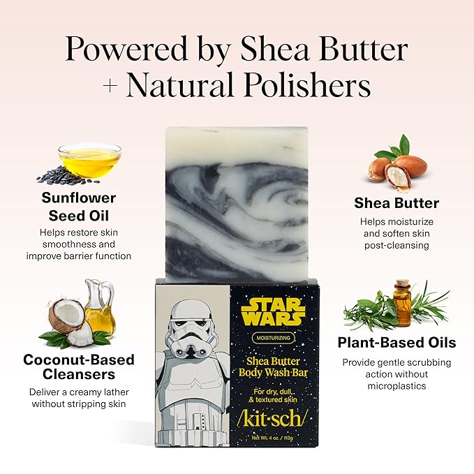 Kitsch Shea Butter Exfoliating Body Wash x Star Wars Stormtrooper Design – Moisturizing Bar Soap & Gentle Soap Bar – Hydrates, Softens & Soothes Skin – Paraben, Silicone & Sulfate-Free - 4 oz