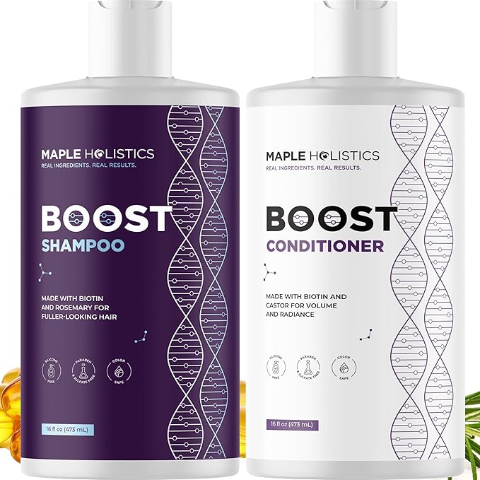 Advanced Biotin Shampoo and Conditioner Set - Sulfate and Paraben Free Shampoo and Conditioner for Thinning Hair with Rice Water Black Castor Caffeine Collagen and Rosemary Essential Oil (16 Fl Oz)