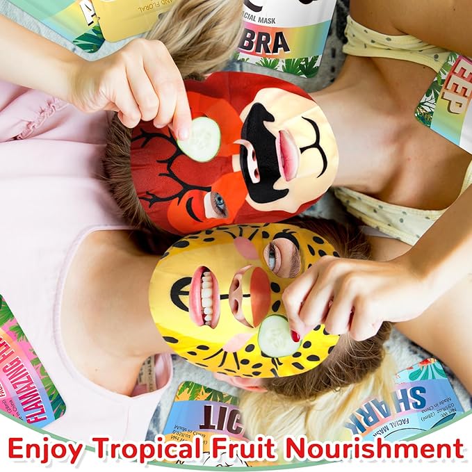 8 Pcs Animal Face Masks Bulk Spa Sheet Skincare Facial Mask Funny Face Skin Care for Women Girls Sleepover Slumber Party