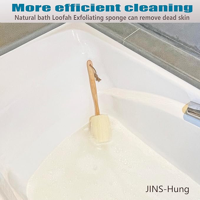 2-Pack Natural Loofah Exfoliating Bath Brush - Body luffa loofa Sponge On a Stick - Sponge Scrubber with Long Wooden Handle Back Brush for Men & Women - Bath Spa Shower