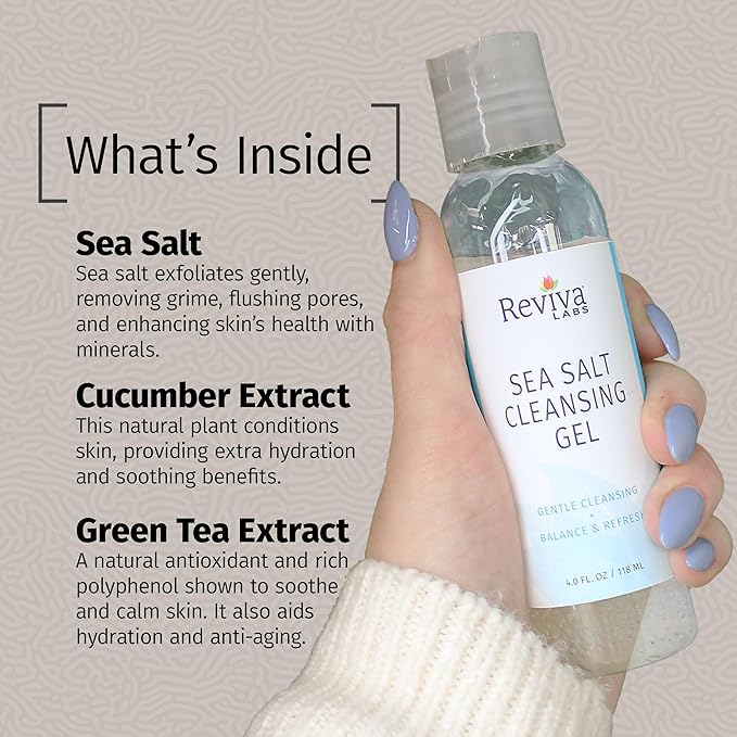 Reviva Labs Sea Salt Face Wash 4 fl oz – Gentle Facial Cleanser with Mineral-Rich Sea Salt for Balanced, Hydrated, & Refreshed Skin – Cleansing Gel for All Skin Types, Including Sensitive Skin