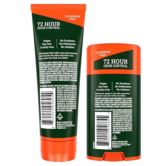 Mando Whole Body Deodorant - Invisible Cream Tube and Solid Stick - 72 Hour Odor Control - Aluminum Free, Baking Soda Free, Skin Safe - 3.0 Oz Tube and 2.6 Oz Solid Stick - Clover Woods