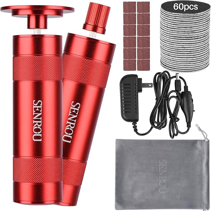 Electric Foot File, Callus Remover for Feet,Adjustable Speed 2 in 1 Electric Foot File Nail Grinder with 60 Pcs Sandpaper Discs, Tool for Dead Skin and Calluses,Gift for Women, Men- Red