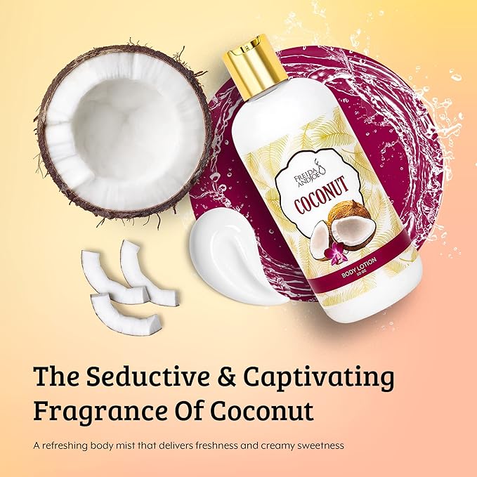 Freida and Joe Scented Body Lotion For Women, Deep Moisturizing Hand Cream, Womens Luxury Stocking Stuffers, 10oz (Coconut)