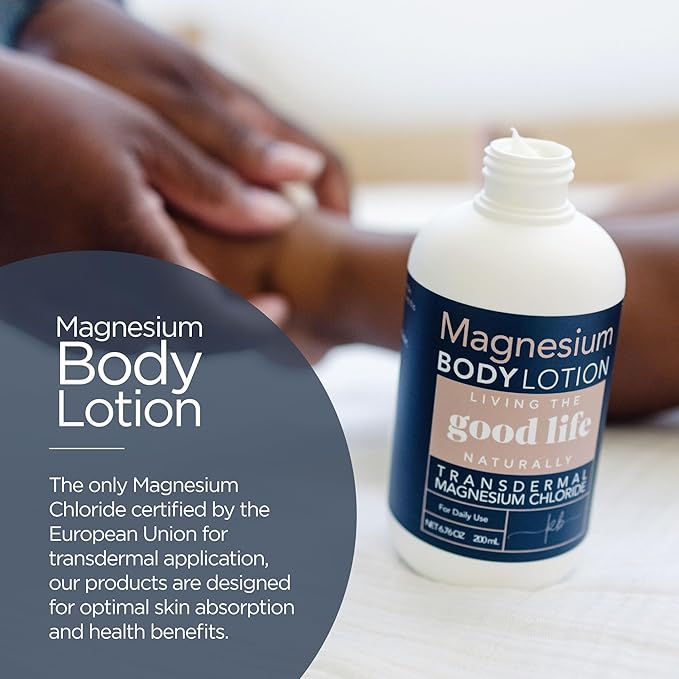 Magnesium Body Lotion - Transdermal Magnesium Lotion Handmade in the USA with Vitamin E, Jojoba Oil, Cocoa Butter, and Magnesium Chloride for Sensitive Skin (BOTTLE COLOR MAY VARY) - 6.76 oz