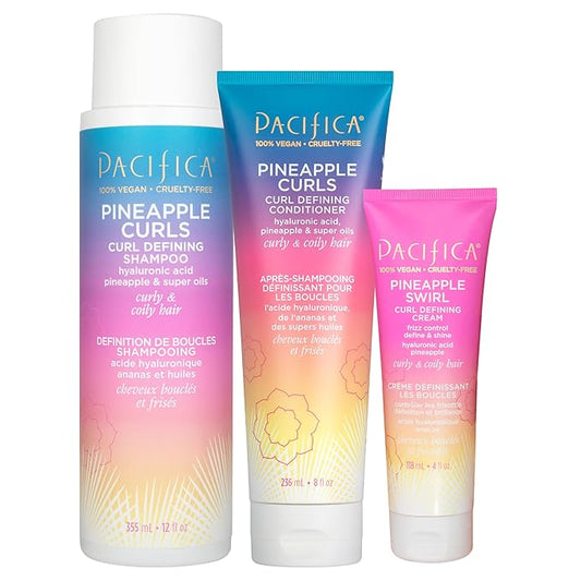 Pacifica Beauty Pineapple Curls 3-Step Hair Care Kit: Curl Defining Shampoo + Conditioner + Pineapple Swirl Curl Cream – Enhances Curls, Reduces Frizz, Vegan & Silicone-Free