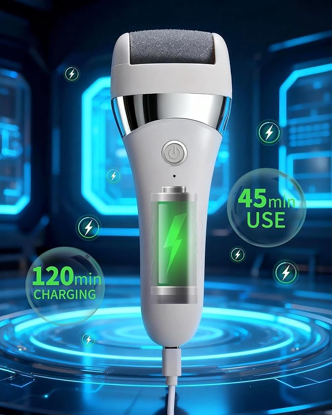 Electric Foot Callus Remover, Rechargeable Foot Care Tool with 3 Speed Settings, Waterproof Foot File, Portable Foot Dead Skin Remover, Smooth Heels, Home or Travel Spa Foot Care