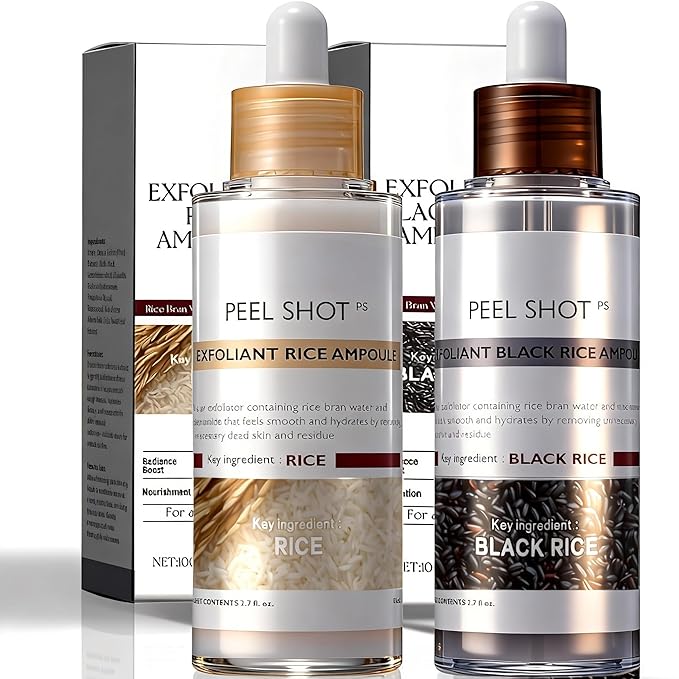 Rice Peel Shot Glow Rice Ampoule Duo | Pore Minimizing Gentle Peel & Deep Hydration |Black Rice Exfoliant for All Skin | 6.76 Fl Oz 2Pcs