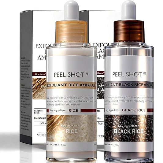 Rice Peel Shot Glow Rice Ampoule Duo | Pore Minimizing Gentle Peel & Deep Hydration |Black Rice Exfoliant for All Skin | 6.76 Fl Oz 2Pcs