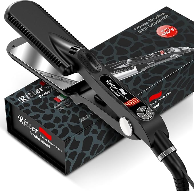 Mirror-Titanium Flat Iron Hair Straightener, 1.75" Wide, Ionic, 260F Up to 480F, 21 Temperature Settings, MCH 85Watt Heaters Keeps Heat with Wet Hair. 110V/220V, Smooth Silky Hair in a Minute. XSZ-10
