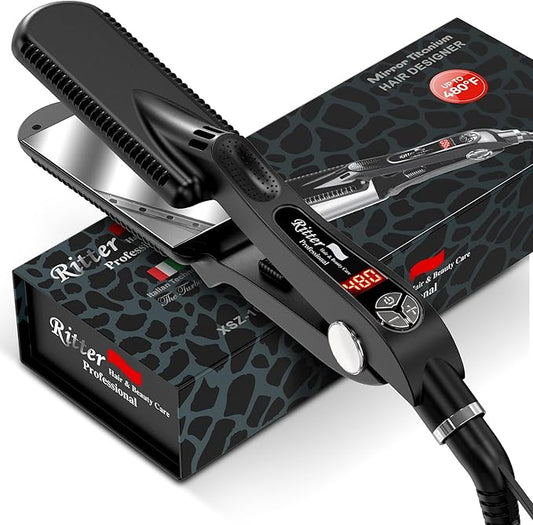 Mirror-Titanium Flat Iron Hair Straightener, 1.75" Wide, Ionic, 260F Up to 480F, 21 Temperature Settings, MCH 85Watt Heaters Keeps Heat with Wet Hair. 110V/220V, Smooth Silky Hair in a Minute. XSZ-10