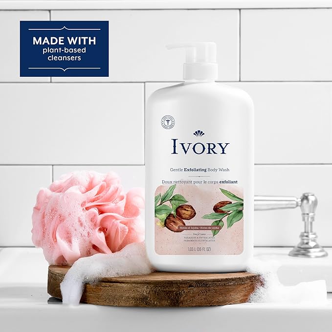 Ivory Body Wash, Designed for the Whole Family, Gentle Formula, Free of Heavy Perfumes Parabens Phthalates & Silicones, Jojoba Scent, 35 oz