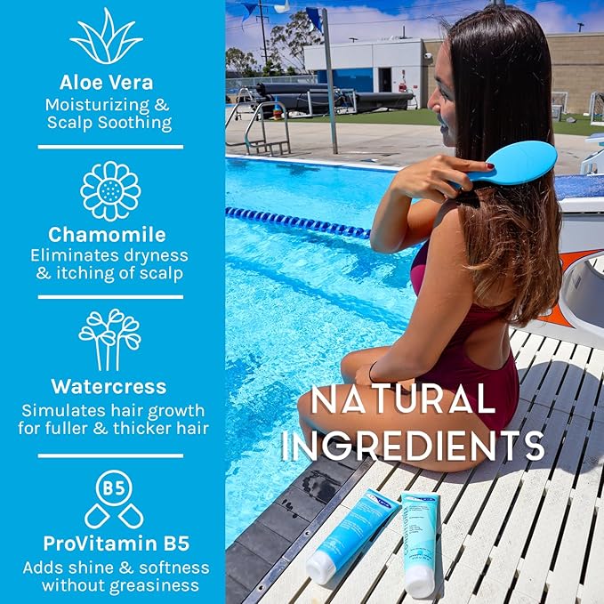 TRISWIM Hair Care Gift Set | Chlorine Shampoo and Conditioner for Swimmers, 8.5 fl oz | Paraben-Free with Aloe Vera and Chamomile | Restores Chlorine-Damaged Hair | Includes Body wash & Lotion Samples