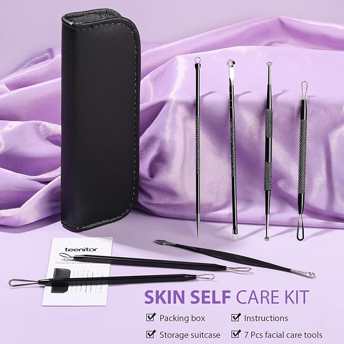 Teenitor 7 in 1 Blackhead Remover Tools, Surgical Grade Pimple Popper Tool Kit, Blackhead Extractor, Pimple Extractor, Black Head Remover for Face Nose
