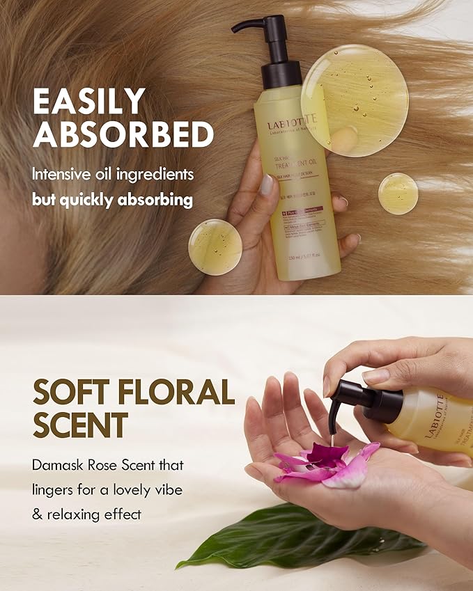 LABIOTTE Silk Oil Hair Treatment for Repair, Frizz Control & Shine - With Jojoba Oil for Dry, Damaged Hair Growth - 5.07 Fl Oz