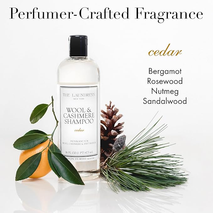 The Laundress Wool & Cashmere Shampoo, 31 Loads, Concentrated Liquid Laundry Detergent, Cedar Scent, Gentle Cold-Water Hand or Machine Wool Wash for Delicate Fabrics - Merino, Mohair & Knit Blends