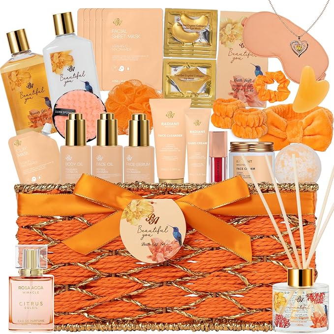 Christmas Gifts for Women, 35 Pcs Spa Gift Basket, Face Skin Care Set, Bath and Body Kit, Birthday Gifts For Women, Relaxation Gift, Necklace, Face Cream, Serum, Bath Bomb, Valentines, Mother's Day