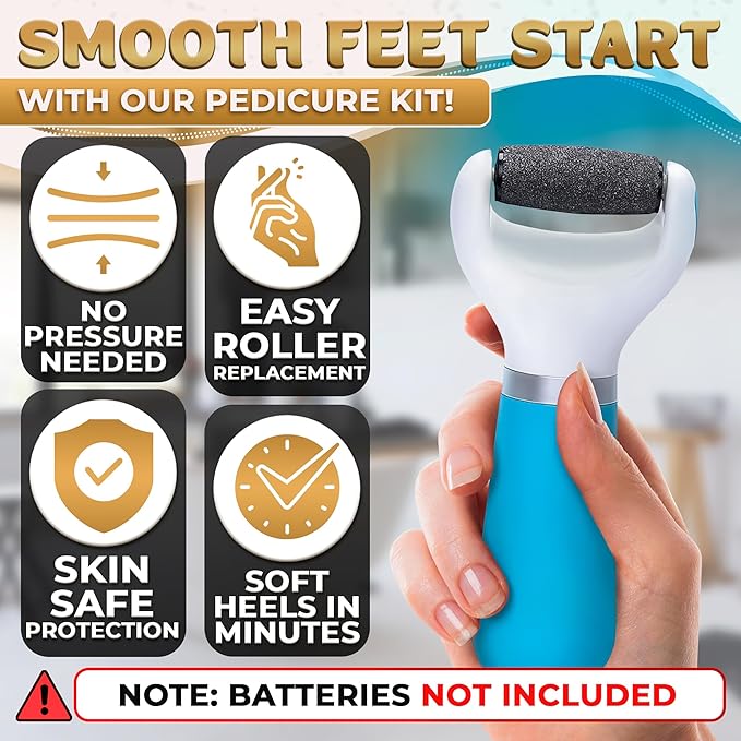 Electric Foot Callus Remover Tool | Batteries Not Included – High-Speed Foot Grinder with Easy-to-Replace Roller – On-The-Go Electric Callus Remover for Feet | Pedicure Tools for Feet Smoothing