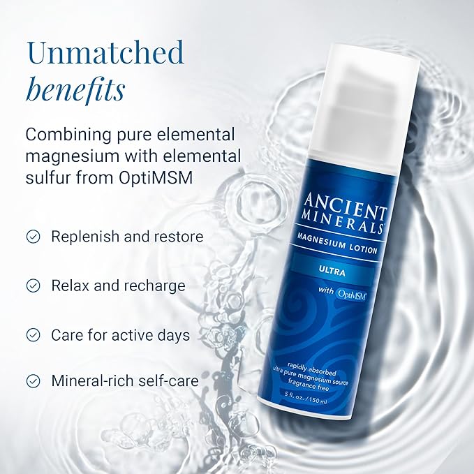 Ancient Minerals Magnesium Lotion Ultra with MSM Pure Genuine Zechstein Magnesium Lotion for Topical Application (5oz)