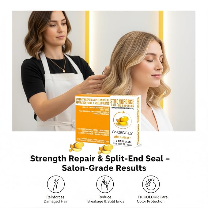 Strength Repair Hair Oil Capsules – Leave-In Serum for Weak | Broken Hair Repair Serum w/ Argan, Peptides & Ceramides | Mineral Oil, Sulfate and Paraben Free, Vegan | Split-End Sealer & Shine | 15Ct