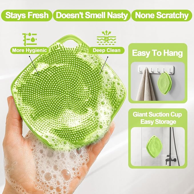 Silicone Body Scrubber, Gentle Texture Exfoliating Body Scrubber for Men and Women On Sensitive Skin, Soft Scrubber Produces Rich Form and Builds Up Lather, Getting a Deep Skin Clean (Green)