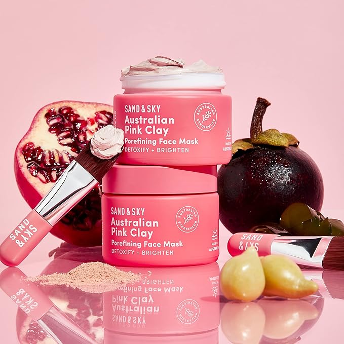 Sand & Sky Australian Pink Clay Detoxifying Face Mask with Vitamin C & Antioxidants - Pore Clearing Clay Mask for Blemish-Prone Skin, Fades Hyperpigmentation & Evens Tone