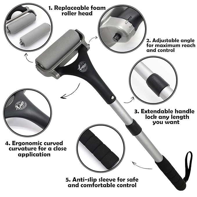 EASACE Lotion Applicator for Back & Body, Long Handle 21.5inch Adjustable Lotion Roller with 2 Replacement Roller for Back self(Silver)