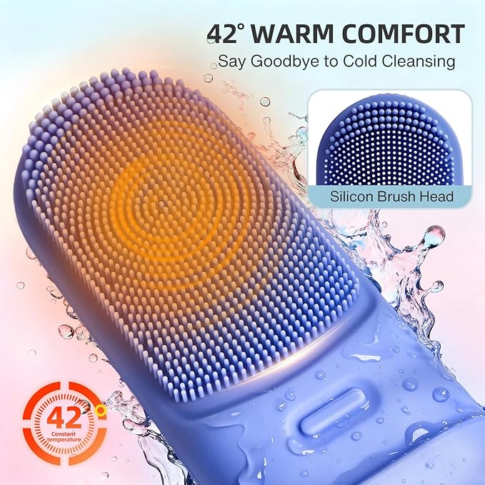 FACE Scrubber with Heated,3 Modes Waterproof Rechargeable Portable Travel Size Makeup Remover Cleansing, Exfoliating and Massaging Facial SCRUBBE for Women & Men(Deep Ocean Key Blue)