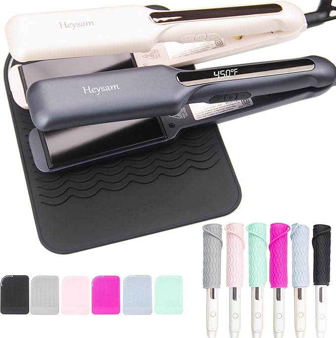 Heysam Flat Iron Silicone Heat Mat for Curling Irons, Hair Straighteners and Curling Comb, Hair Styling Tools Travel Storage Mat/Heat Resistant Pad for Countertop and Drawer, Black, Size: 9"x6.5"