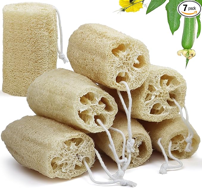 7 Pack Natural Loofah Exfoliating Body Scrubber, 5 Inches Organic Luffa Bath Sponge Exfoliating Shower Body Scrubber for Deep Cleaning & Smooth Skin, Natural Real loofah Sponge for Men & Women