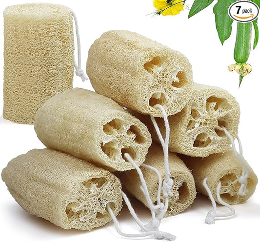 7 Pack Natural Loofah Exfoliating Body Scrubber, 5 Inches Organic Luffa Bath Sponge Exfoliating Shower Body Scrubber for Deep Cleaning & Smooth Skin, Natural Real loofah Sponge for Men & Women
