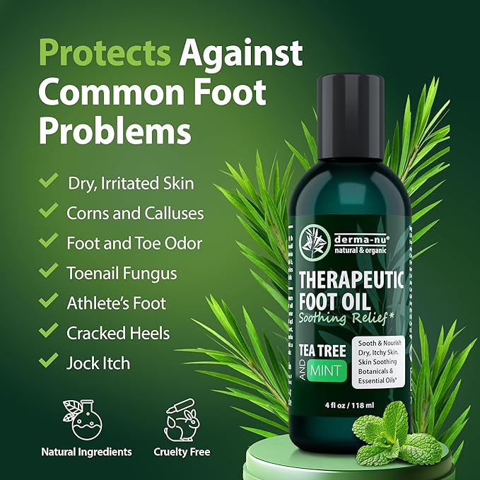 Derma-Nu Foot and Body Oil with Tea Tree Oil - Hydrating Foot Care and Foot Spa for Cracked Heel Repair - Soothes Dry, Irritated Skin and Foot Odor - (4oz)
