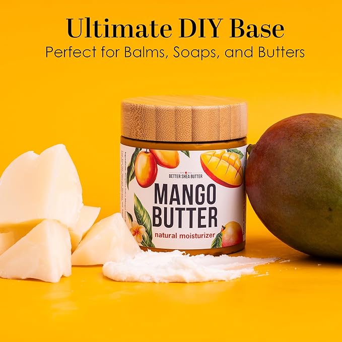 Raw Mango Butter - 100% Pure Mango Seed Butter - Natural Moisturizer for Skin and Hair - Use with Shea in DIY Body Butter, Lip Gloss, Lotion Bar and Soap Making, 8 oz Jar
