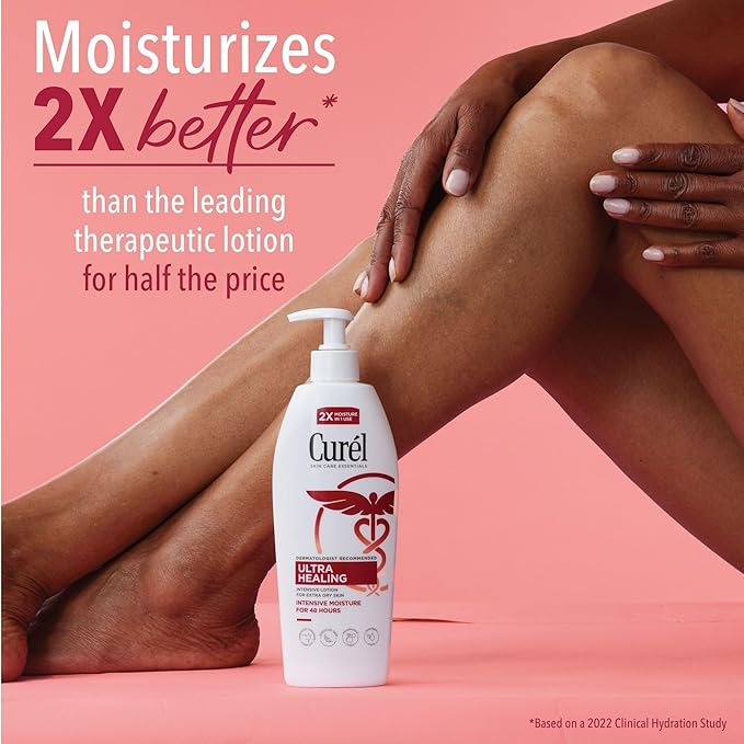 Curel Ultra Healing Lotion for Sensitive and Dry Skin, Hand and Body Lotion Repairs Moisture Barrier, Ceramide Moisturizer, Fragrance-Free, Dermatologist Recommended, Body Care, 20 Oz