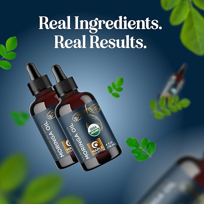 Organic Moringa Oil for Hair and Skin - Cold Pressed Virgin Unrefined Natural Pure USDA Organic Hair Oil for Dry Damaged Hair and Ultra Hydrating Face Oil - Carrier Oil for Essential Oils (2 Pack)